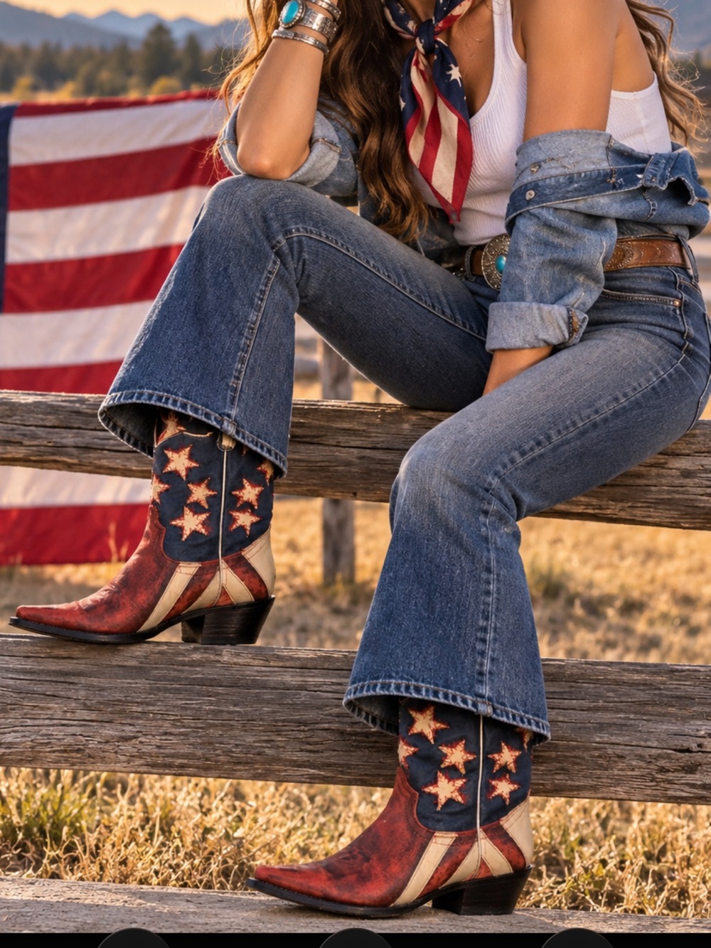 Riviera Red White & Blue Star Western Boots